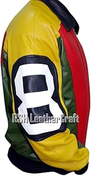 8 Ball Pool David Puddy Real Leather Bomber Jacket (XS) at Amazon